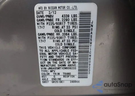 2012 Nissan Rogue Sv from USA, damaged, VIN JN8AS5MT1CW609233